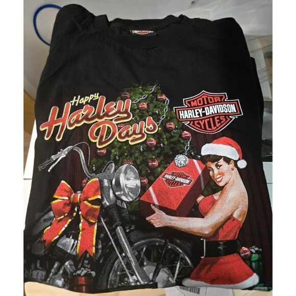 Harley-Davidson "Happy Harley Days" Christmas Tee 2XL Black C&A Plain city Ohio - Picture 1 of 5